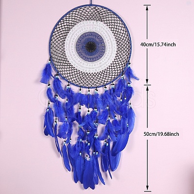 Evil Eye Woven Web/Net with Feather Wall Hanging Decorations PW-WG77758-01-1