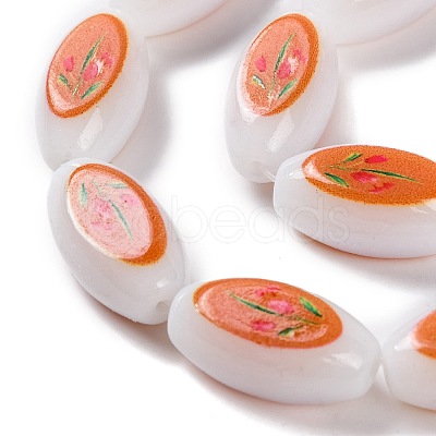 Printing Glass Oval Beads for Necklaces Bracelets Making GLAA-B020-01A-02-1