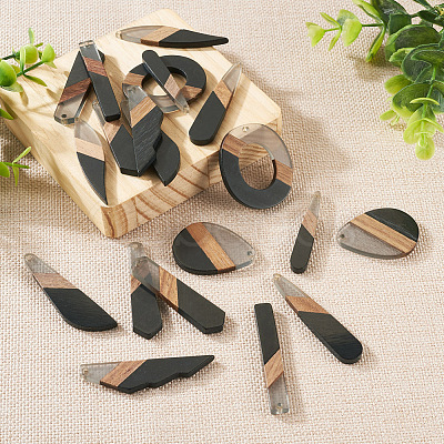 20Pcs 10 Styles Resin & Walnut Wood Pendants RESI-TA0001-62-1