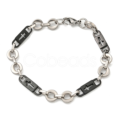 Two Tone 304 Stainless Steel Oval & Cross Link Chain Bracelet BJEW-B078-24BP-1