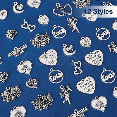 PandaHall Elite 72Pcs 12 Style  Tibetan Style Filigree Alloy Heart Charms TIBEP-PH0001-41-1