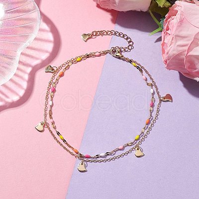 304 Stainless Steel Enamel Link Chains Anklets AJEW-AN00589-03-1