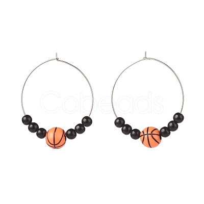 Sport Theme Acrylic Round Beaded Hoop Earrings EJEW-JE04977-1