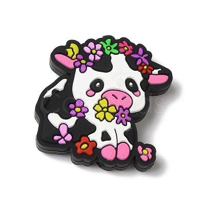 Dairy Cattle Cow Calf with Various Colors Small Flowers Silicone Focal Beads SIL-M006-03B-1