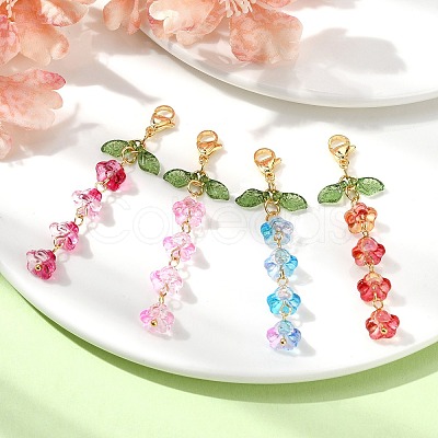 4Pcs Flower Glass Pendant Decorations HJEW-TA00112-1