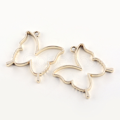 Rack Plating Alloy Butterfly Open Back Bezel Pendants PALLOY-S047-34E-FF-1