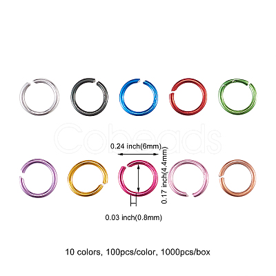 1000pcs 10 Colors Aluminum Jump Rings ALUM-CJ0001-20-1