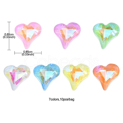 10Pcs Heart Translucent Glass Pointed Back Cabochons MRMJ-YW0001-062B-1