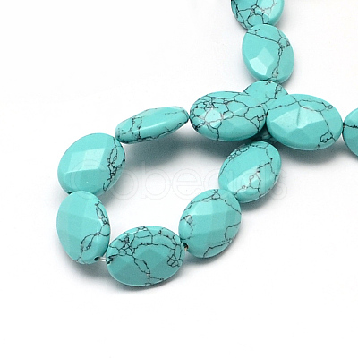 Faceted Oval Synthetic Turquoise Beads Strands G-R303-14-1