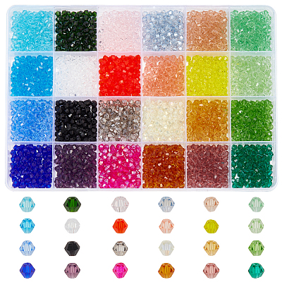 PandaHall Elite 2400Pcs 24 Style Faceted Bicone Glass Beads Strands EGLA-PH0001-43-1