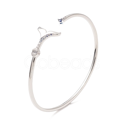 Blue Cubic Zirconia Whale Tail Cuff Bangle BJEW-C018-01P-1