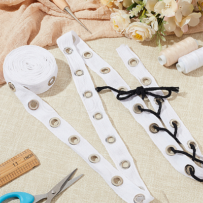 AHADERMAKER 5 Yards Cotton Ribbons with Eyelet Rings OCOR-GA0001-77C-1