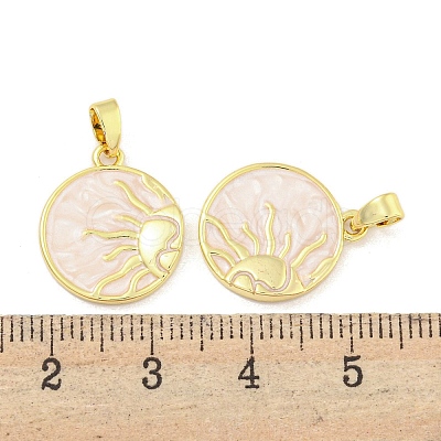 Rack Plating Brass Pave Shell Flat Round Pendants KK-M291-18G-1