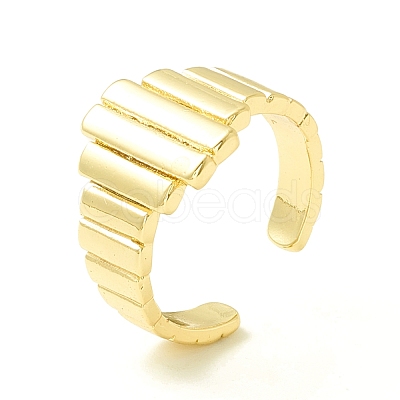 Brass Rectangle Wrapped Open Cuff Ring for Women RJEW-P027-02G-1