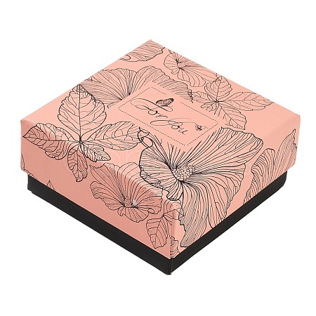 Flower Print Cardboard Paper Jewelry Storage Boxes CON-P022-01B-1