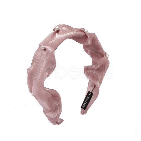 Pleated Cloth Hair Bands with Plastic Imitation Pearl Decor PW-WGE11E3-03-1