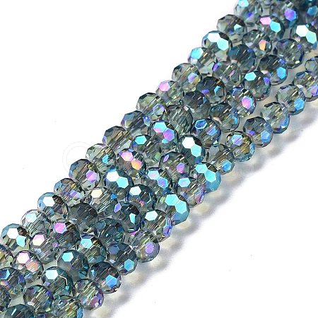 Faceted Round Full Rainbow Plated Electroplate Glass Beads Strands EGLA-XCP0001-03-1