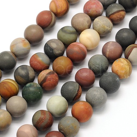 Frosted Round Natural Polychrome Agate Beads Strands G-N0166-67-4mm-1