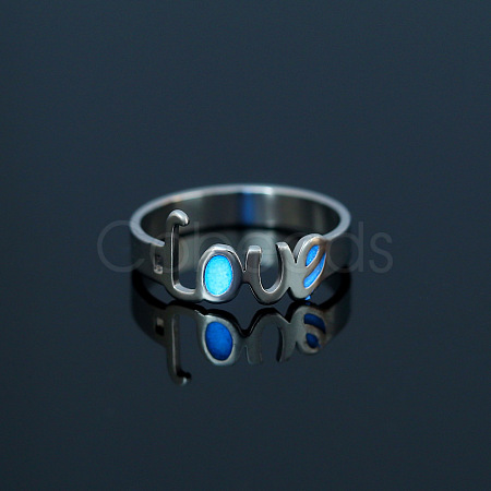 Luminous 304 Stainless Steel Word Love Finger Ring LUMI-PW0001-120F-1