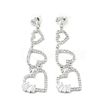 Clear Cubic Zirconia & Crystal Rhinestone Long Dangle Stud Earrings EJEW-C037-06B-P-1