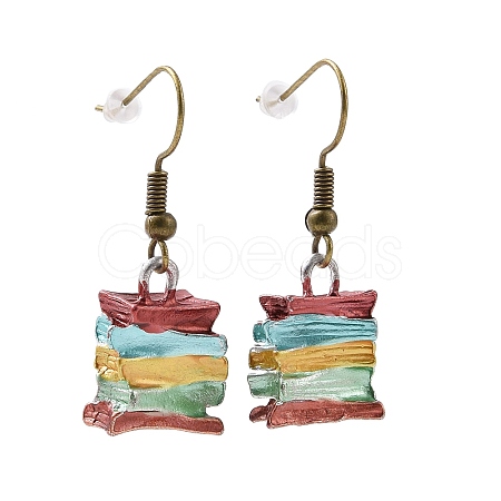 Alloy Piled Book Shape Dangle Earrings for Women EJEW-B015-02-1