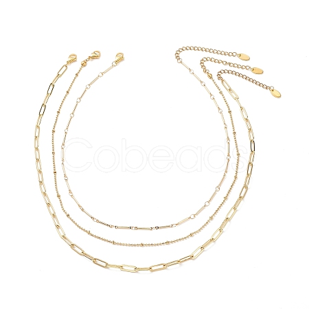 3Pcs 3 Style Brass Bar Link & Paperclip & Satellite Chain Necklaces Set for Men Women NJEW-JN04031-1