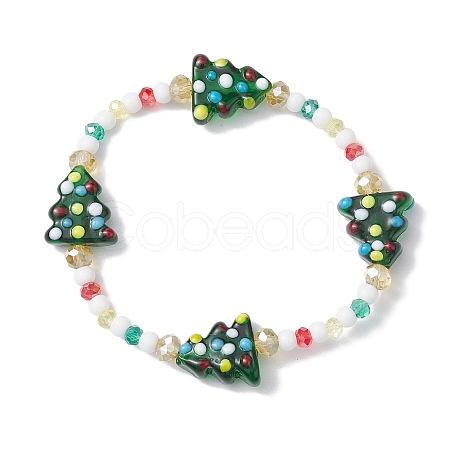 Round & Christmas Tree Glass Beaded Stretch Bracelets for Women BJEW-TA00503-1