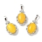 Natural White Jade Dyed Oval Pendants, Platinum Tone Brass Micro Pave Clear Cubic Zirconia Flower Charms, Long-Lasting Plated, Lead Free & Cadmium Free, Yellow, 30x19x10mm, Hole: 7.8x5mm