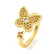 Butterfly Brass Micro Pave Cubic Zirconia Open Cuff Ring for Women, Real 18K Gold Plated, Inner Diameter: 16mm