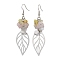 Leaf 201 Stainless Steel Natural Rose Quartz & Natural Howlite & Natural White Moonstone & Natural Yellow Opal Chip Dangle Earrings, Stainless Steel Color, 70x20mm