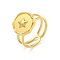 Ion Plating(IP) 304 Stainless Steel Open Cuff Rings, Star, Real 18K Gold Plated, Inner Diameter: 17mm