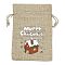 Christmas Printed Burlap Packing Pouches Drawstring Bags, Rectangle, Tan, House, 14x10x0.01cm