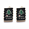 Eco-Friendly Alloy Enamel Pendants, Cadmium Free & Lead Free & Nickel Free, Rectangle with Tree & Word Merry Christmas, Light Gold, Black, 24x14.5x1.2mm, Hole: 1.4mm