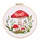 Mushroom Pattern Embroidery Starter Kits, including Embroidery Fabric & Thread, Needle, Embroidery Hoop, Instruction Sheet, White, 1mm, 14 colors