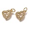 Brass Micro Pave Clear Cubic Zirconia Charms, Cadmium Free & Lead Free, Long-Lasting Plated, Heart, Golden, 9x12x2mm, Hole: 3mm