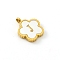 Golden Tone Stainless Steel Pave White Shell Letter Flower Charms, Letter J, 13mm