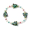 Round & Christmas Tree Glass Beaded Stretch Bracelets for Women, Colorful, Inner Diameter: 2-3/8 inch(6cm)