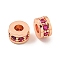 Brass Cubic Zirconia Spacer Beads, Long-Lasting Plated, Lead Free & Cadmium Free, Flat Round, Fuchsia, 6x3.8mm, Hole: 2.8mm