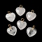 Natural Quartz Crystal Pendants, Rock Crystal Pendants, Heart Charms with Golden Plated Brass Loops, 15~15.5x12~12.5x4.5~5.5mm, Hole: 2mm