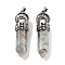 Natural Labradorite Pointed Big Pendants, Faceted Bullet Charms with Rack Plating Antique Silver Plated Alloy Horn, 61~62x17.5x16mm, Hole: 7x6.5mm