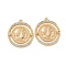 Brass Pave Clear Cubic Zirconia Pendants, Round with Portrait, Real 18K Gold Plated, 20x17x2mm, Hole: 1mm