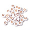 100Pcs Plating Opaque White Acrylic Beads, Rose Gold Metal Enlaced, Flat Round with Letter, Letter U, 7x4mm, Hole: 1.4mm