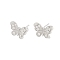 925 Sterling Silver Micro Pave Clear Cubic Zirconia Stud Earring Findings, Butterfly, Real Platinum Plated, 9x12.5mm