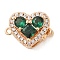 Brass Micro Pave Clear Cubic Zirconia Glass Box Clasps, Heart, Real 18K Gold Plated, Green, 16mm, Hole: 1mm