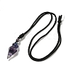 Natural Fluorite Conical Pendulum Pendant Necklace with Nylon Cord for Women NJEW-B106-01H-2