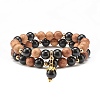 Natural Tourmaline & Wood Round Beads Stretch Bracelets Set BJEW-JB07165-03-1