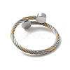 304 Stainless Steel Twist Rope Open Cuff Bangle with Flat Round Beaded for Women BJEW-P283-52-3