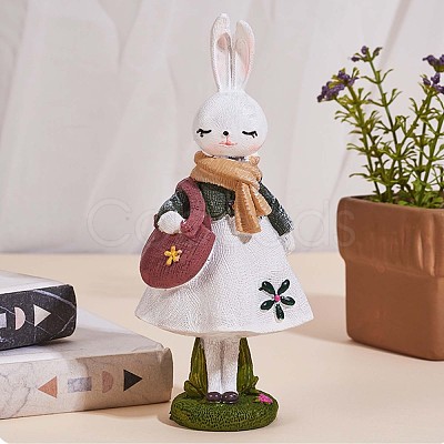 Resin Standing Rabbit Statue Bunny Sculpture Tabletop Rabbit Figurine for Lawn Garden Table Home Decoration ( White ) JX082A-1