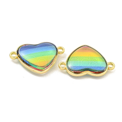 Rack Plating Brass Pave Rainbow Color Resin Connector Charms KK-M290-03B-G-1