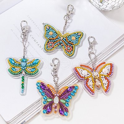 Acrylic Diamond Butterfly & Dragonfly Pendant Keychain Kits PW-WG32513-01-1